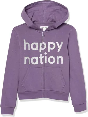 Happy Nation Girls Fleece Full Zip Hoodie Sweatshirt