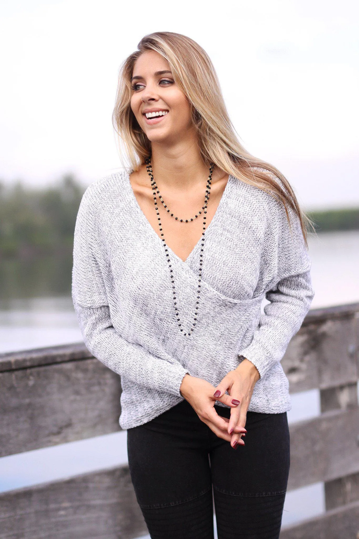 Heather Gray Overlap Sweater