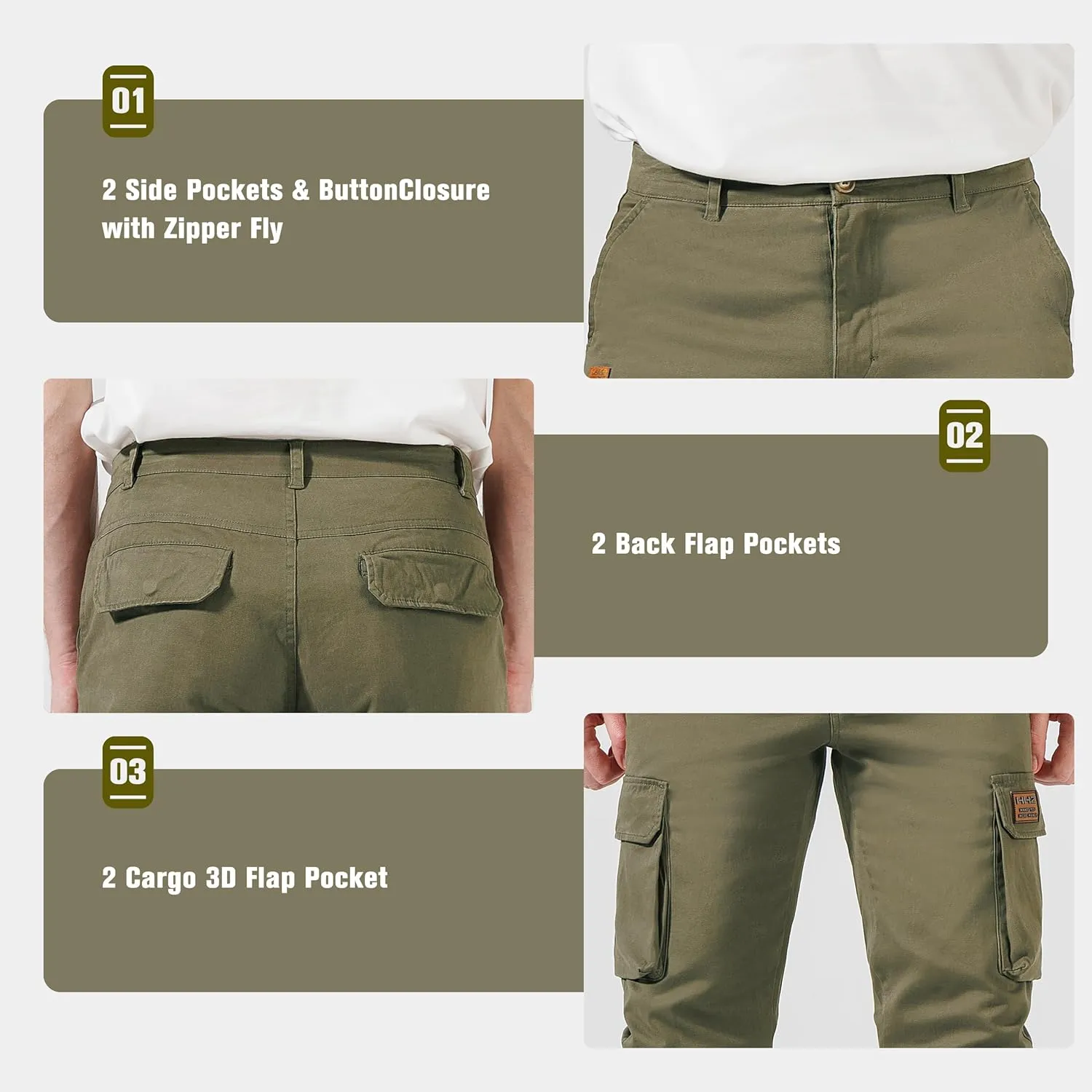 HHZ Mens Slim Fit Cargo Pants Men Flex Stretch Joggers Work Hiking Pants with Pockets - Cargo Work Pants for Men