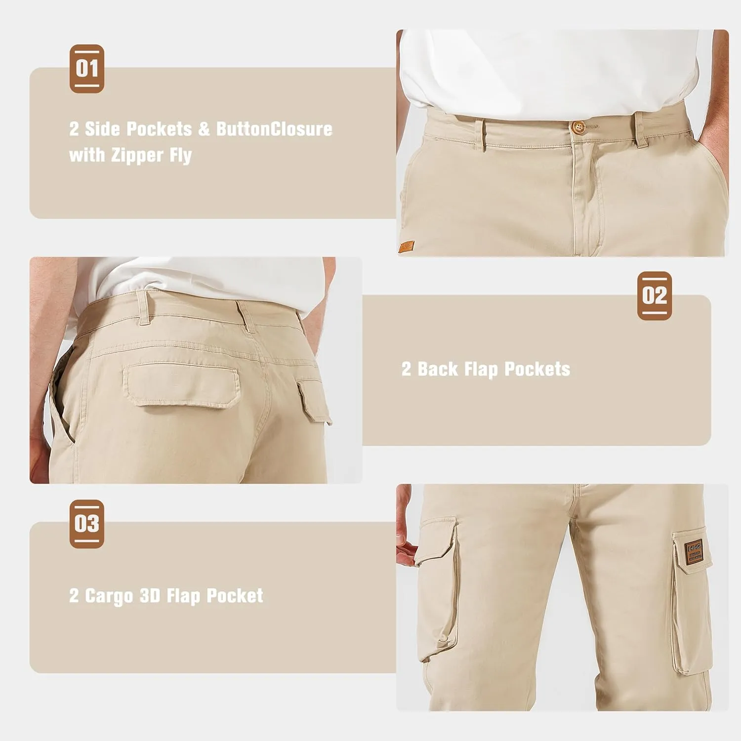 HHZ Mens Slim Fit Cargo Pants Men Flex Stretch Joggers Work Hiking Pants with Pockets - Cargo Work Pants for Men