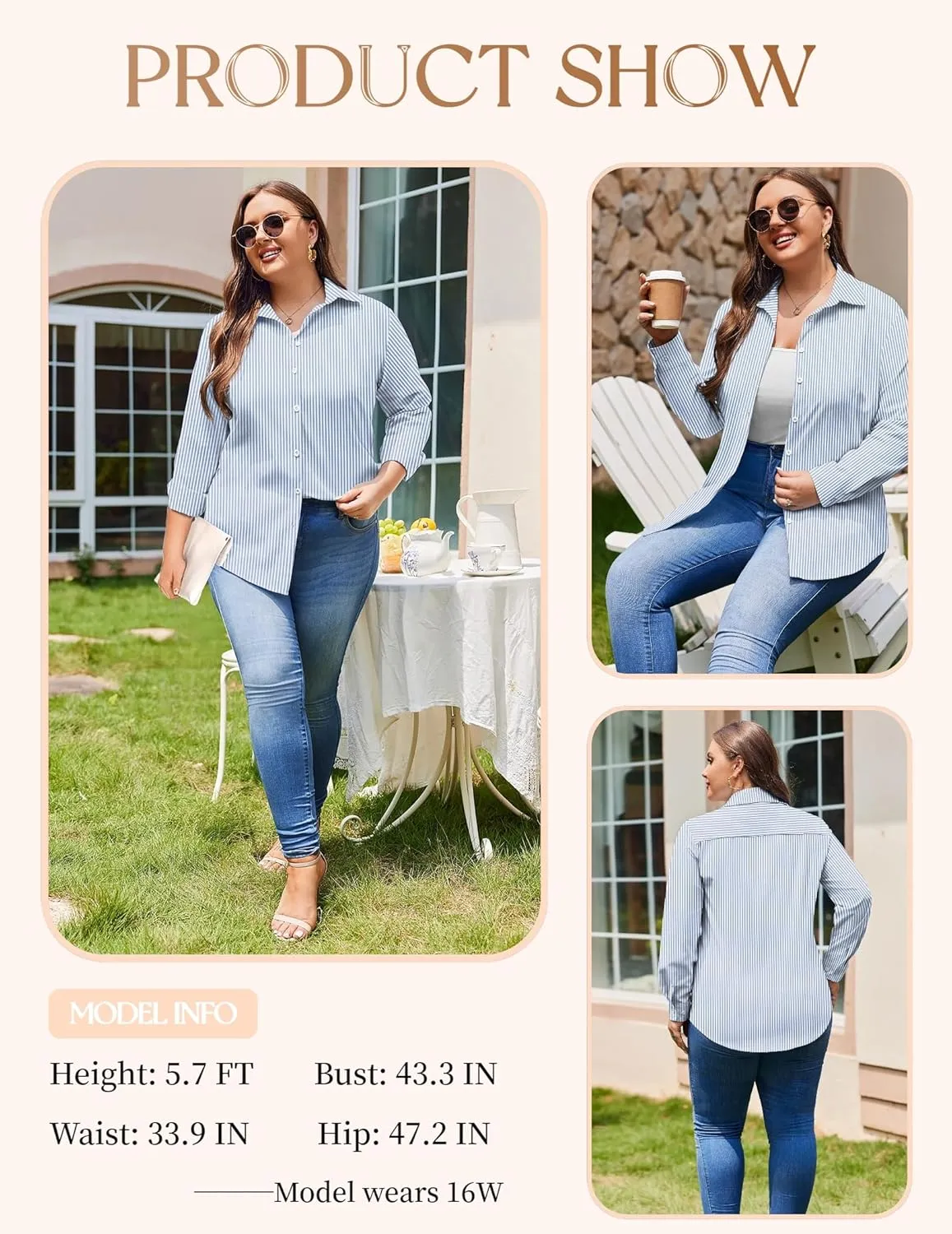 IN'VOLAND Women's Plus Size Button Down Shirts Long Sleeve Collared Casual Shirt Office Work Blouse Tops