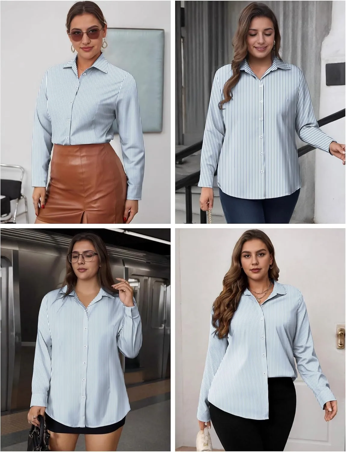 IN'VOLAND Women's Plus Size Button Down Shirts Long Sleeve Collared Casual Shirt Office Work Blouse Tops