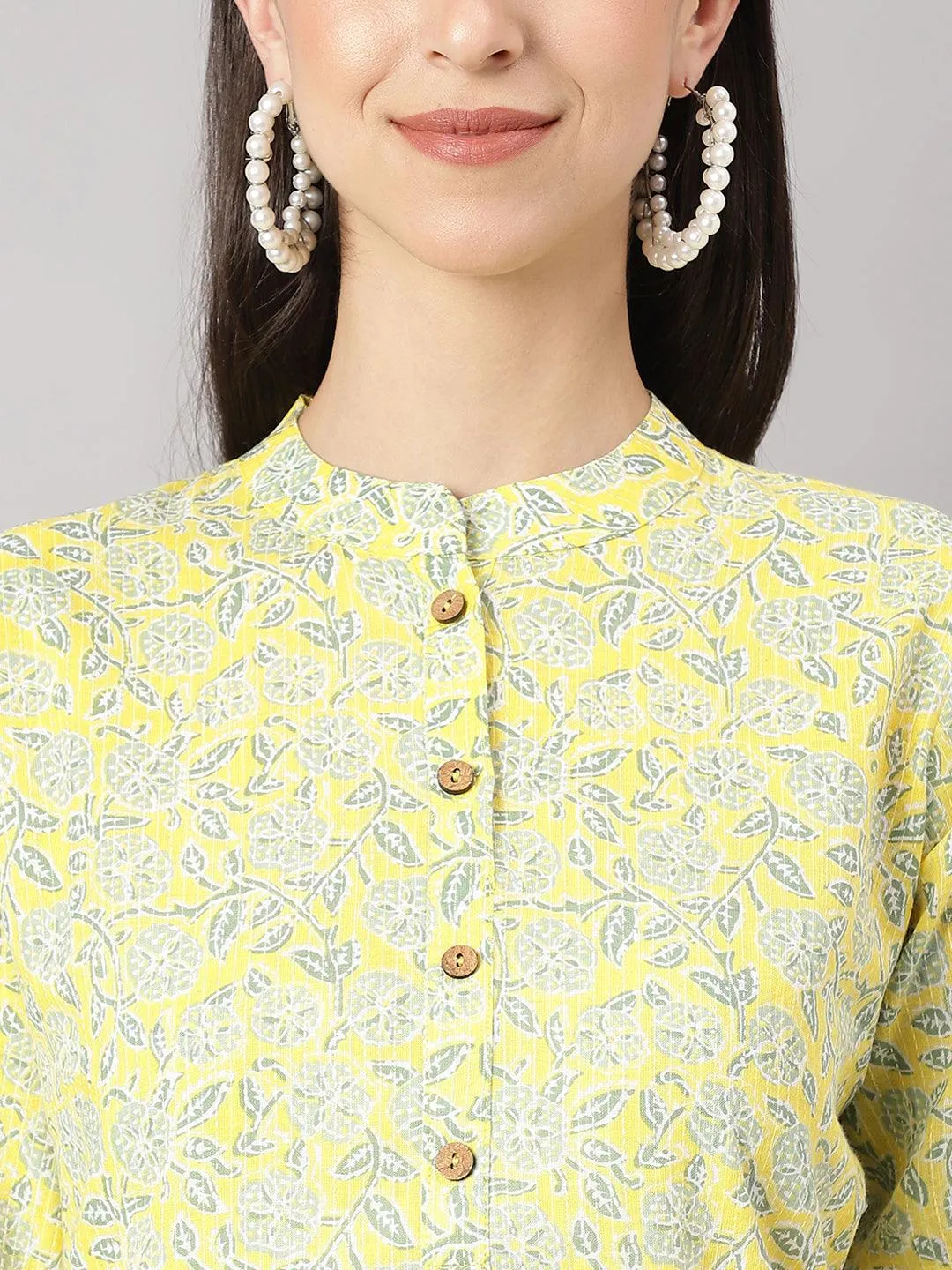 Jashvi mustard and Gray Cotton Katha work Straight Kurta