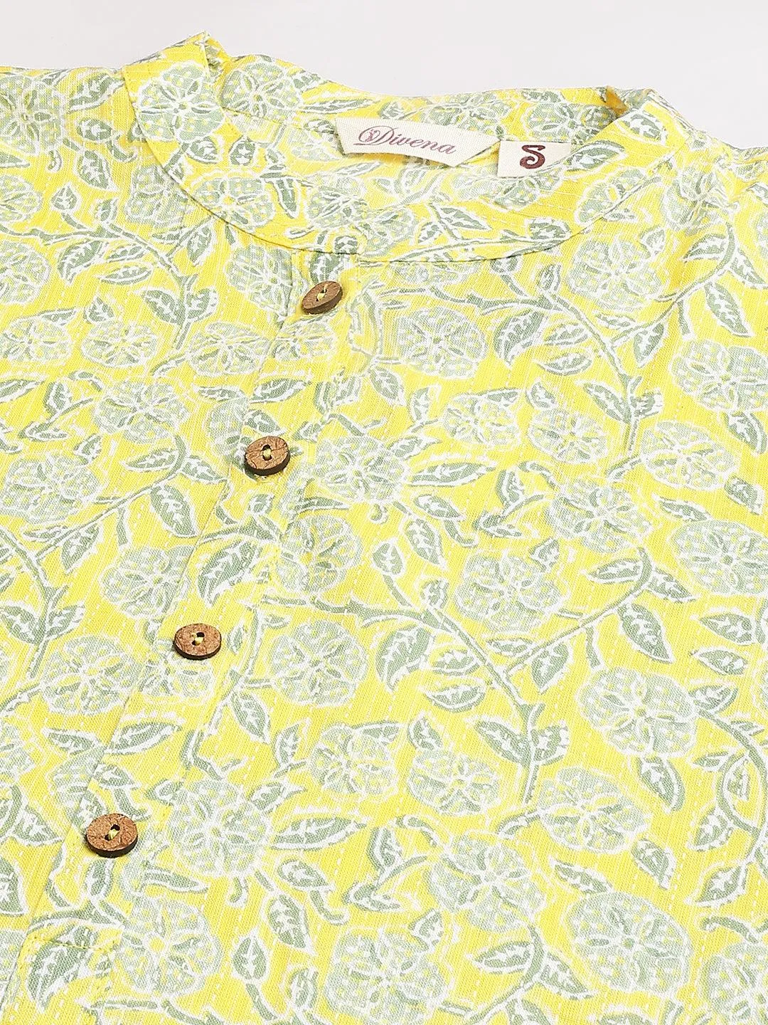 Jashvi mustard and Gray Cotton Katha work Straight Kurta