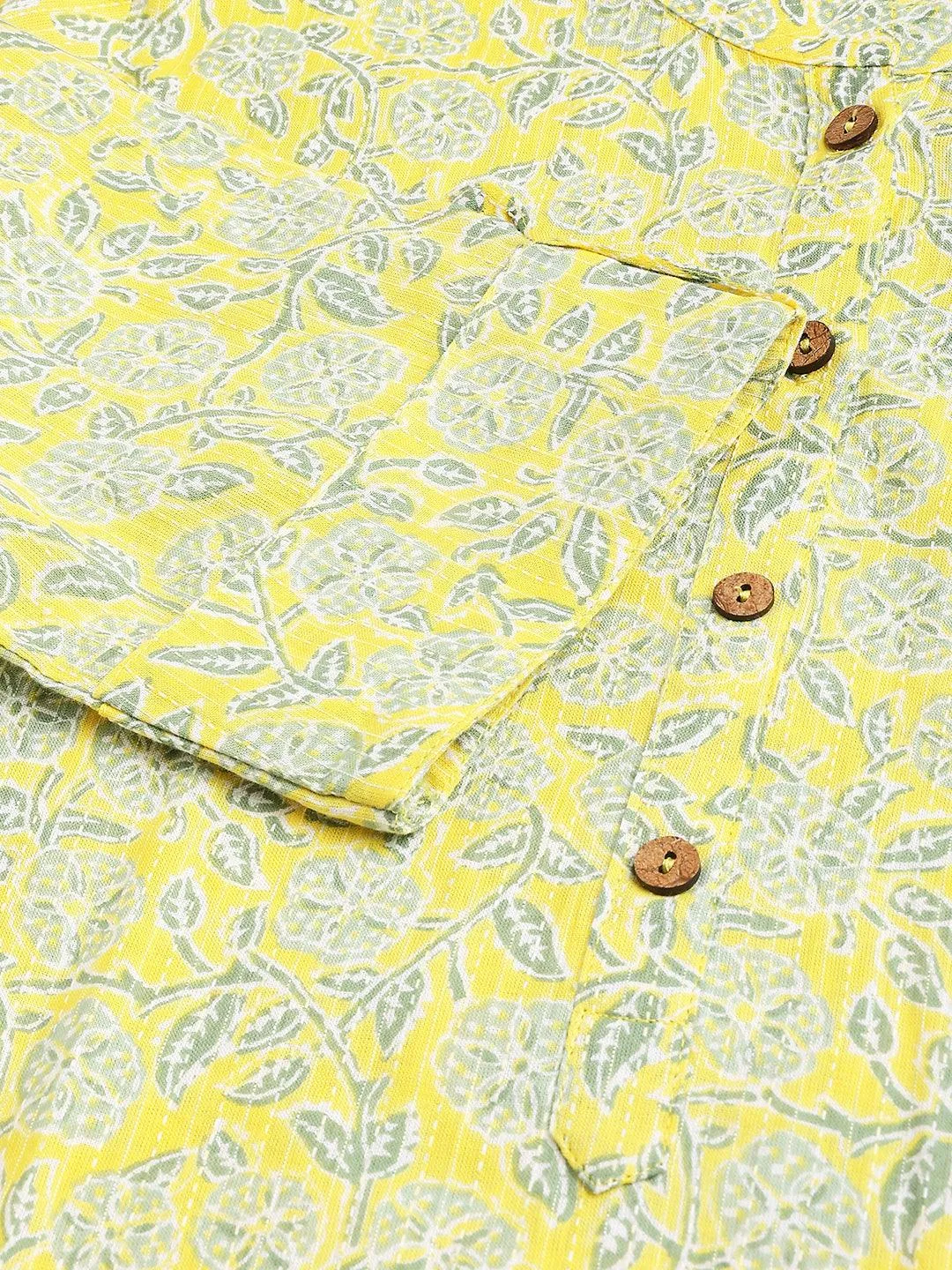Jashvi mustard and Gray Cotton Katha work Straight Kurta