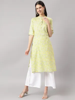 Jashvi mustard and Gray Cotton Katha work Straight Kurta