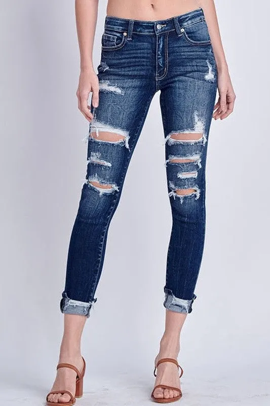 Kayla MR Distressed Ankle Skinny With Cuff