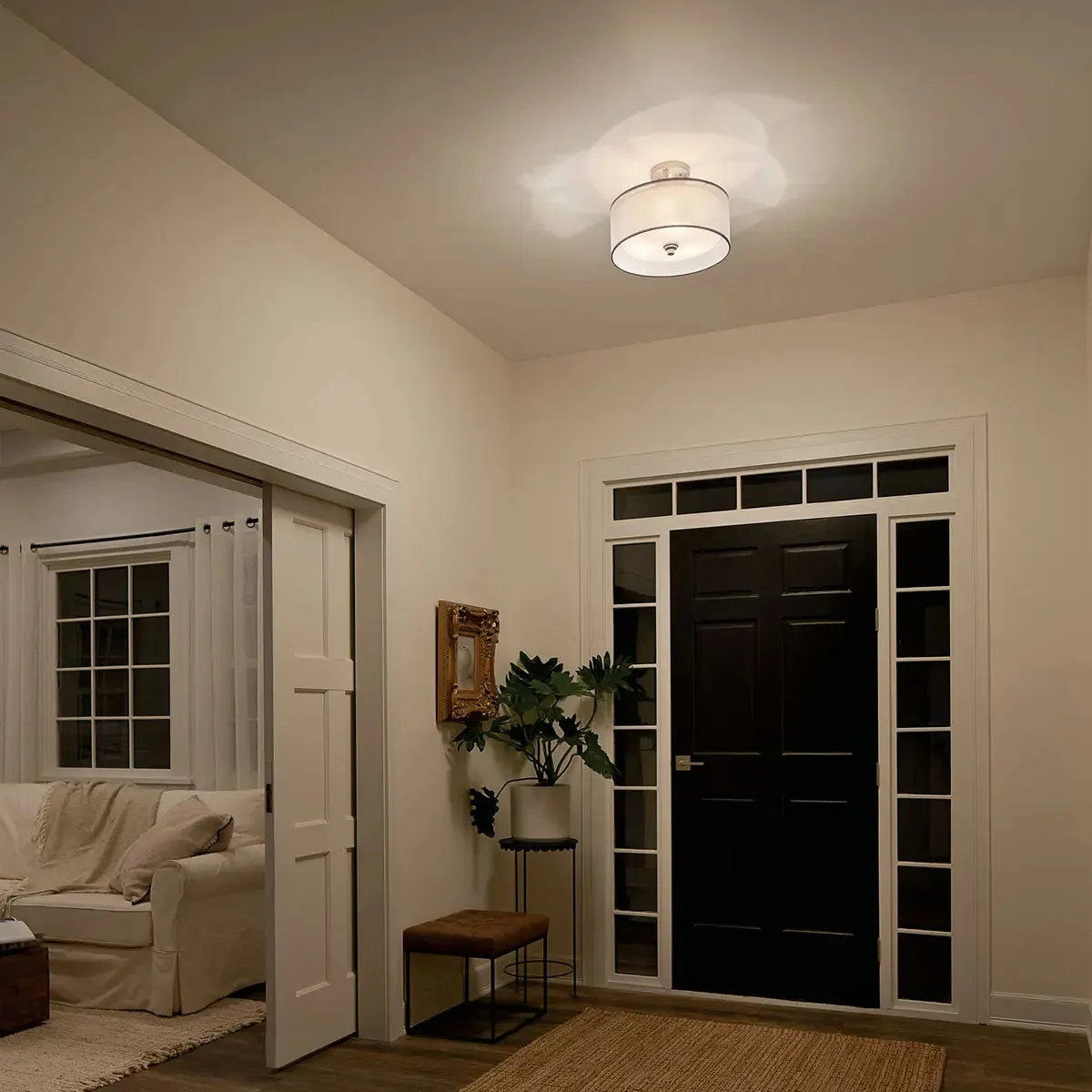 Lacey 15" 3-Light Semi-Flush Mount Light with Clear Satin Etched Glass, Antique Pewter Finish