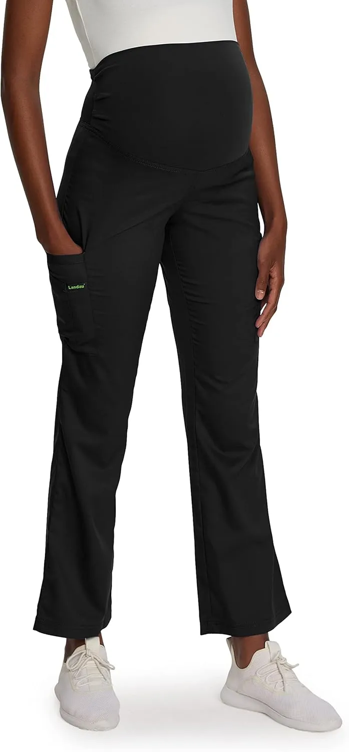 Landau Proflex Tailored Fit Stretch 3-Pkt Maternity Scrub Pants for Women 2399 Black