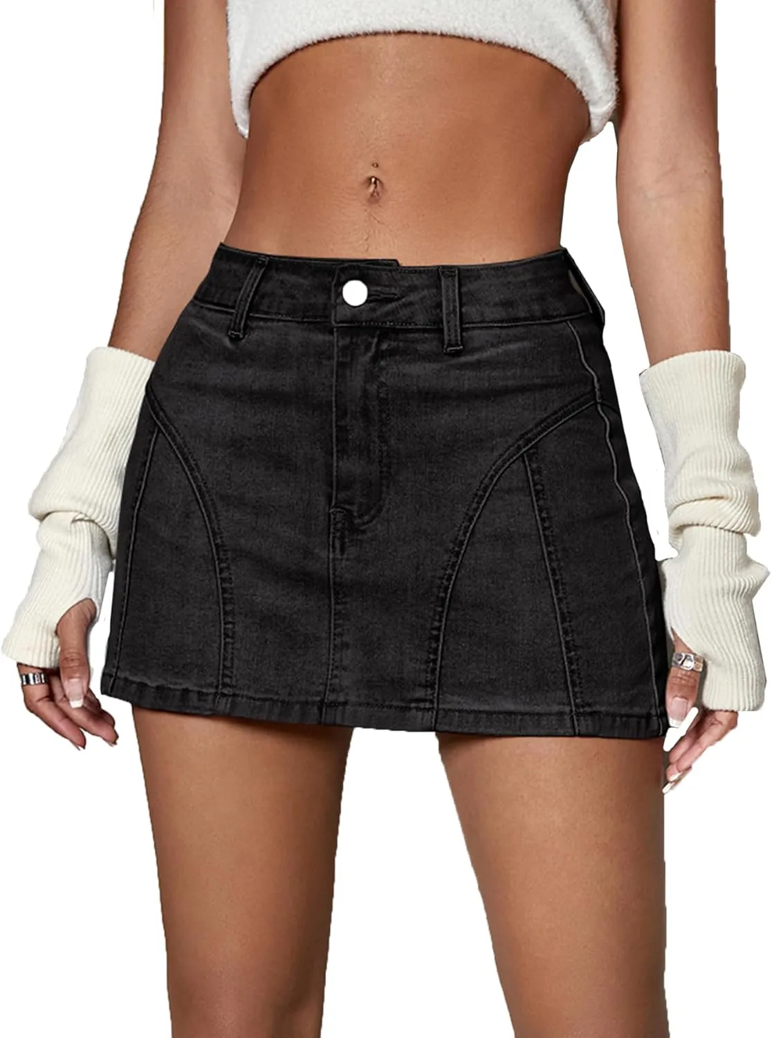 MakeMeChic Women's Denim Skirt Y2K Denim Skort Low Rise Mini Jean Skirt