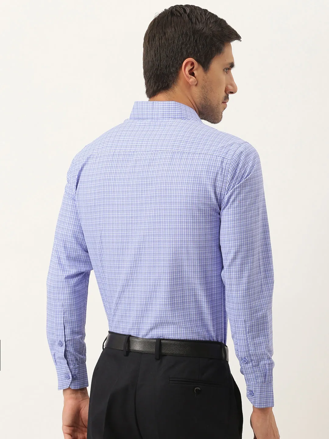 Mens Cotton Blue & Off White Checked Formal Shirt - Sojanya