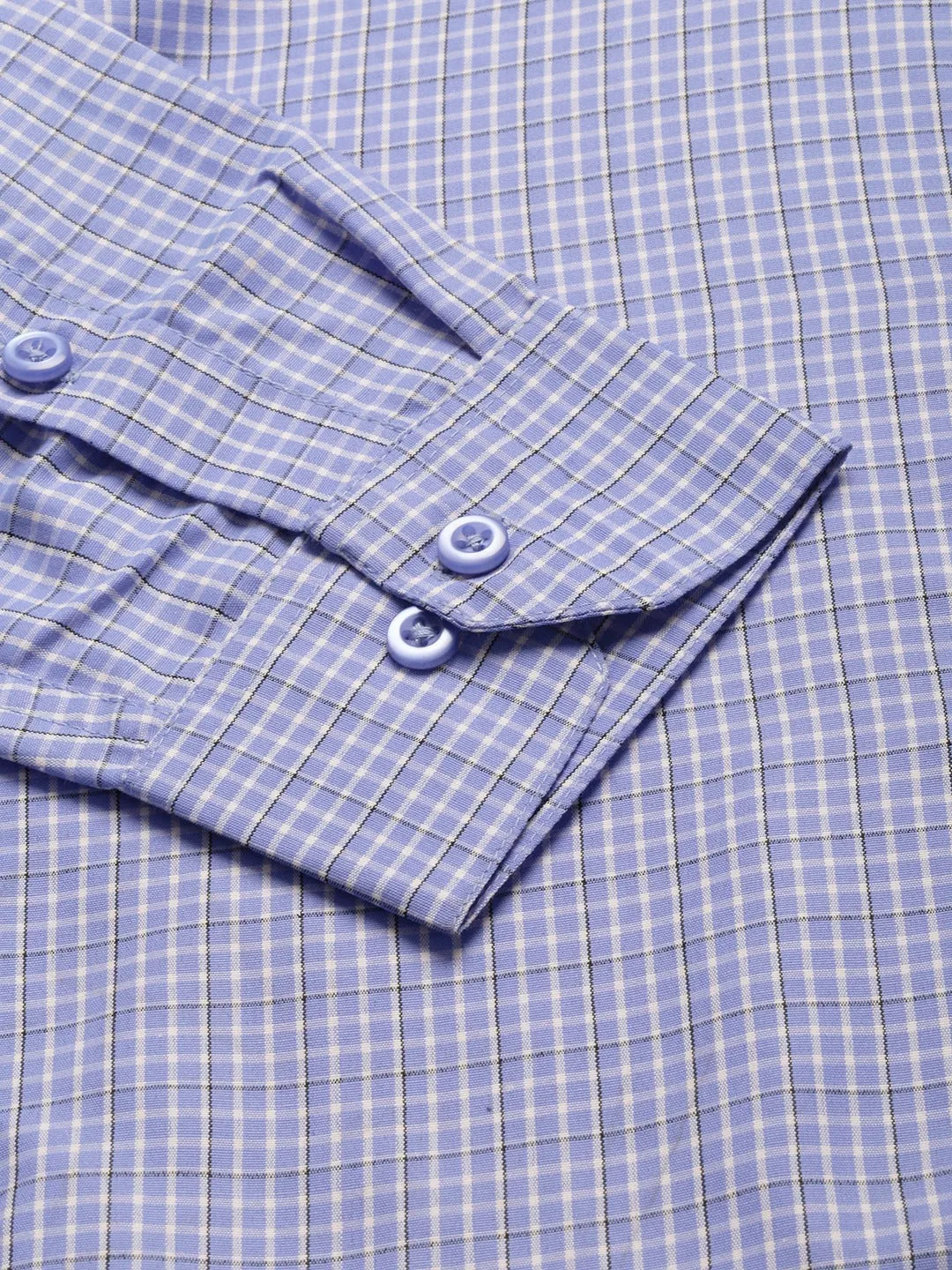Mens Cotton Blue & Off White Checked Formal Shirt - Sojanya