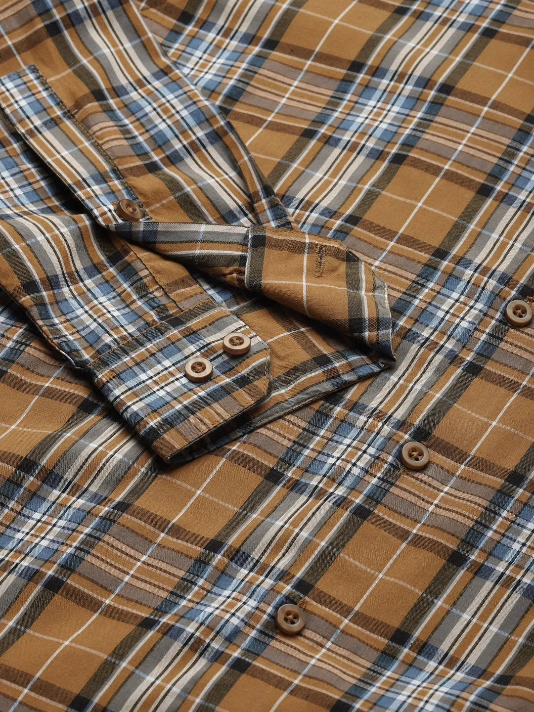 Men's Cotton Mustard & Blue Casual Shirt