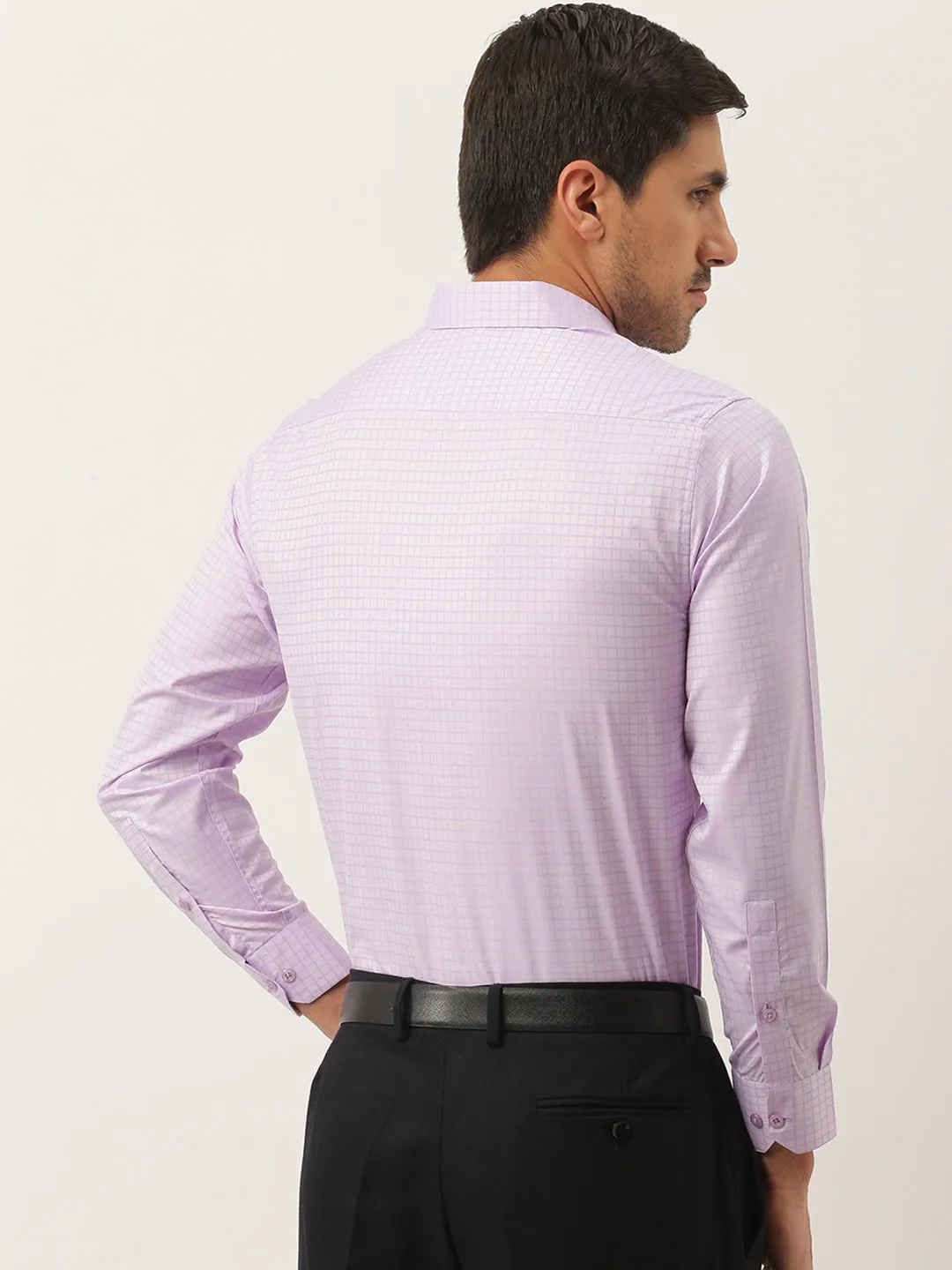 Mens Cotton Purple Checked Formal Shirt - Sojanya