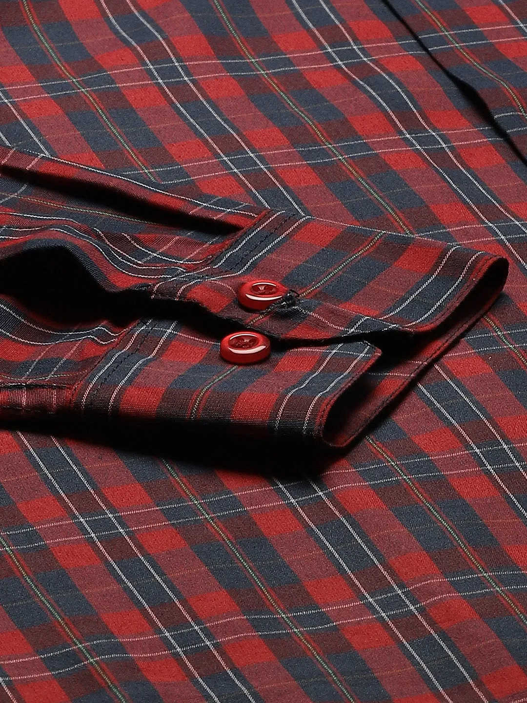 Mens Cotton Red & Navy Blue Checked Formal Shirt - Sojanya