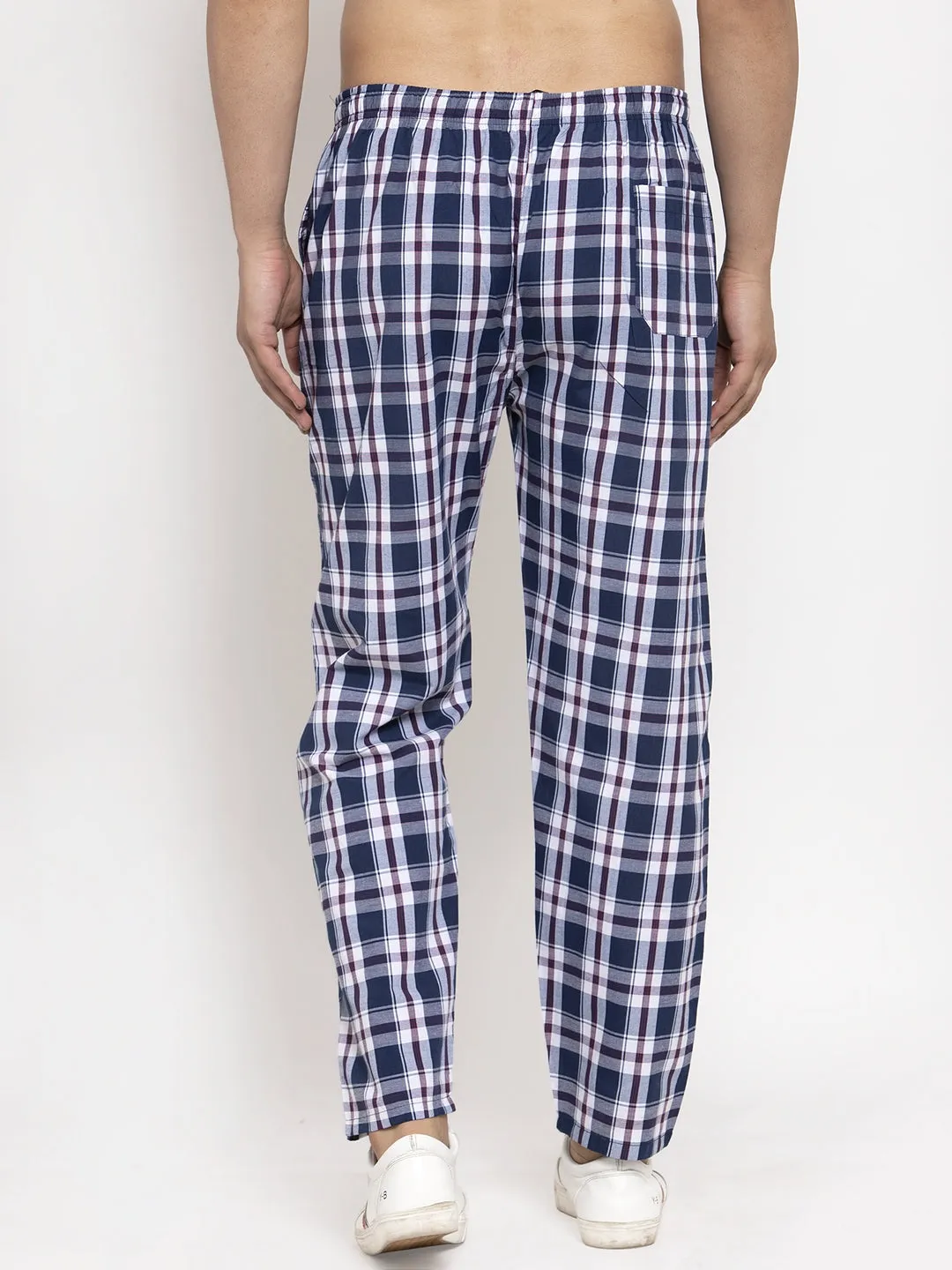 Men's Navy Blue Checked Cotton Track Pants ( JOG 013Navy-Blue ) - Jainish