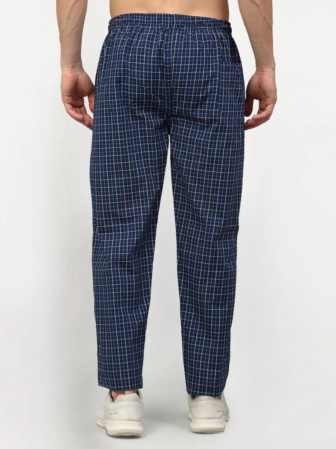 Men's Navy Blue Cotton Checked Track Pants ( JOG 015Navy ) - Jainish