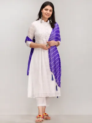 Noor Bilquis - Self Work ALine Kurta Pant Set With Leheriya Dupatta - KS117AXXD7