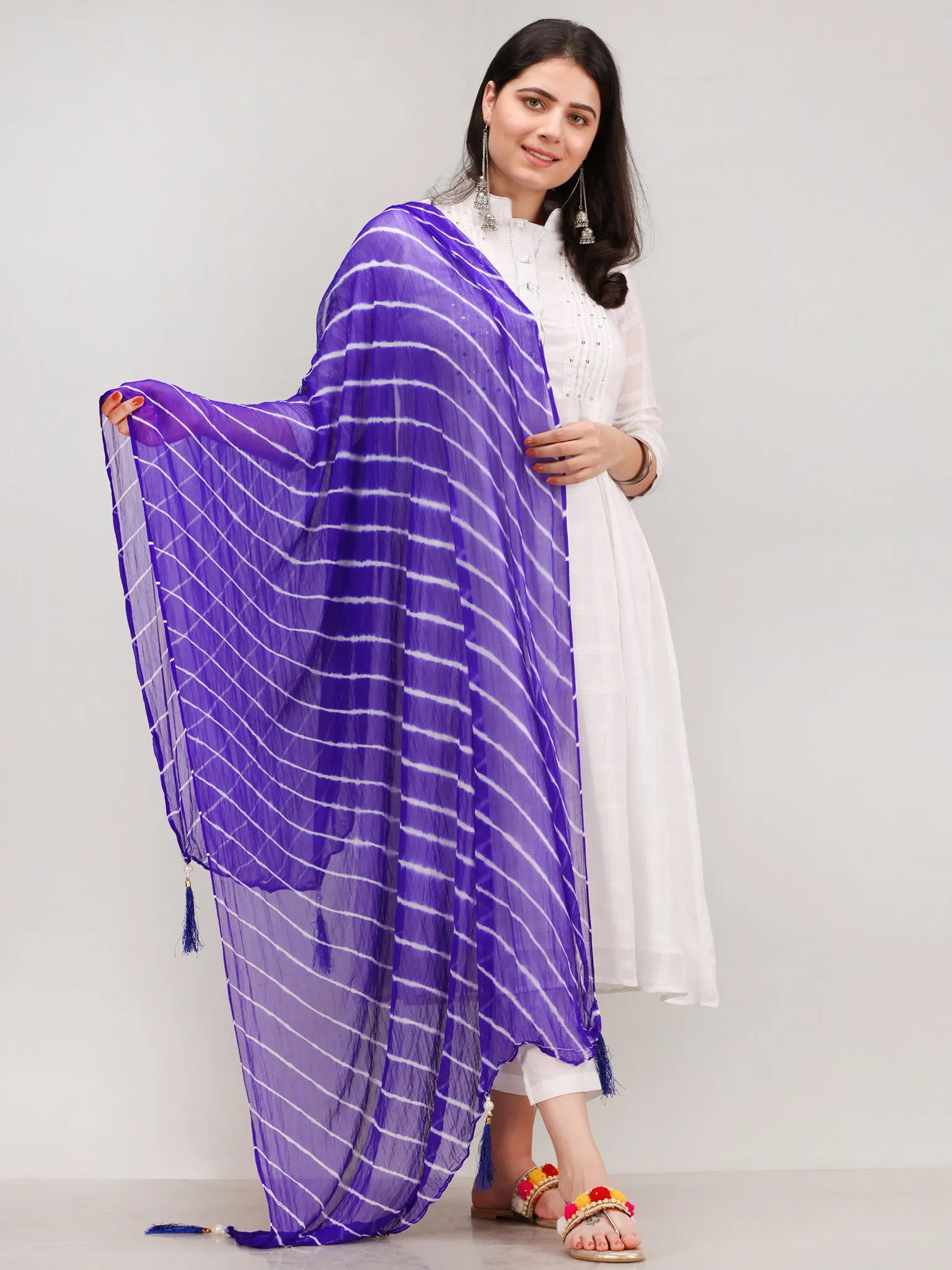 Noor Bilquis - Self Work ALine Kurta Pant Set With Leheriya Dupatta - KS117AXXD7