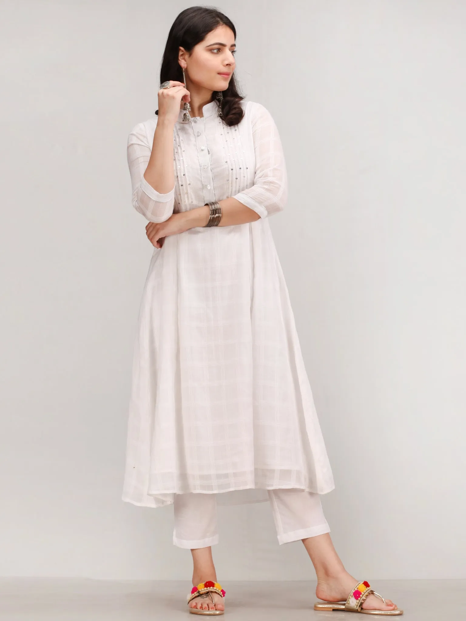 Noor Chand - Self Work ALine Kurta Pant Set With Leheriya Dupatta - KS117AXXD5
