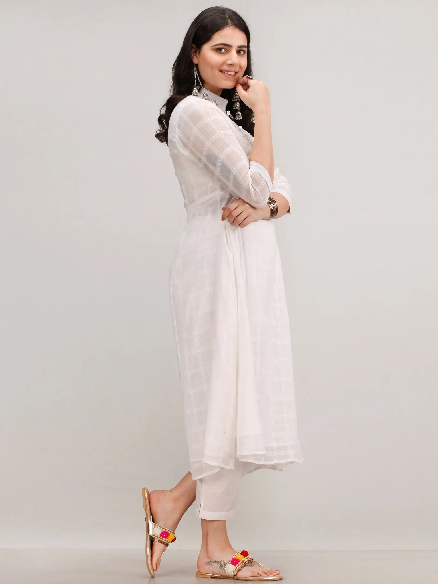 Noor Chand - Self Work ALine Kurta Pant Set With Leheriya Dupatta - KS117AXXD5