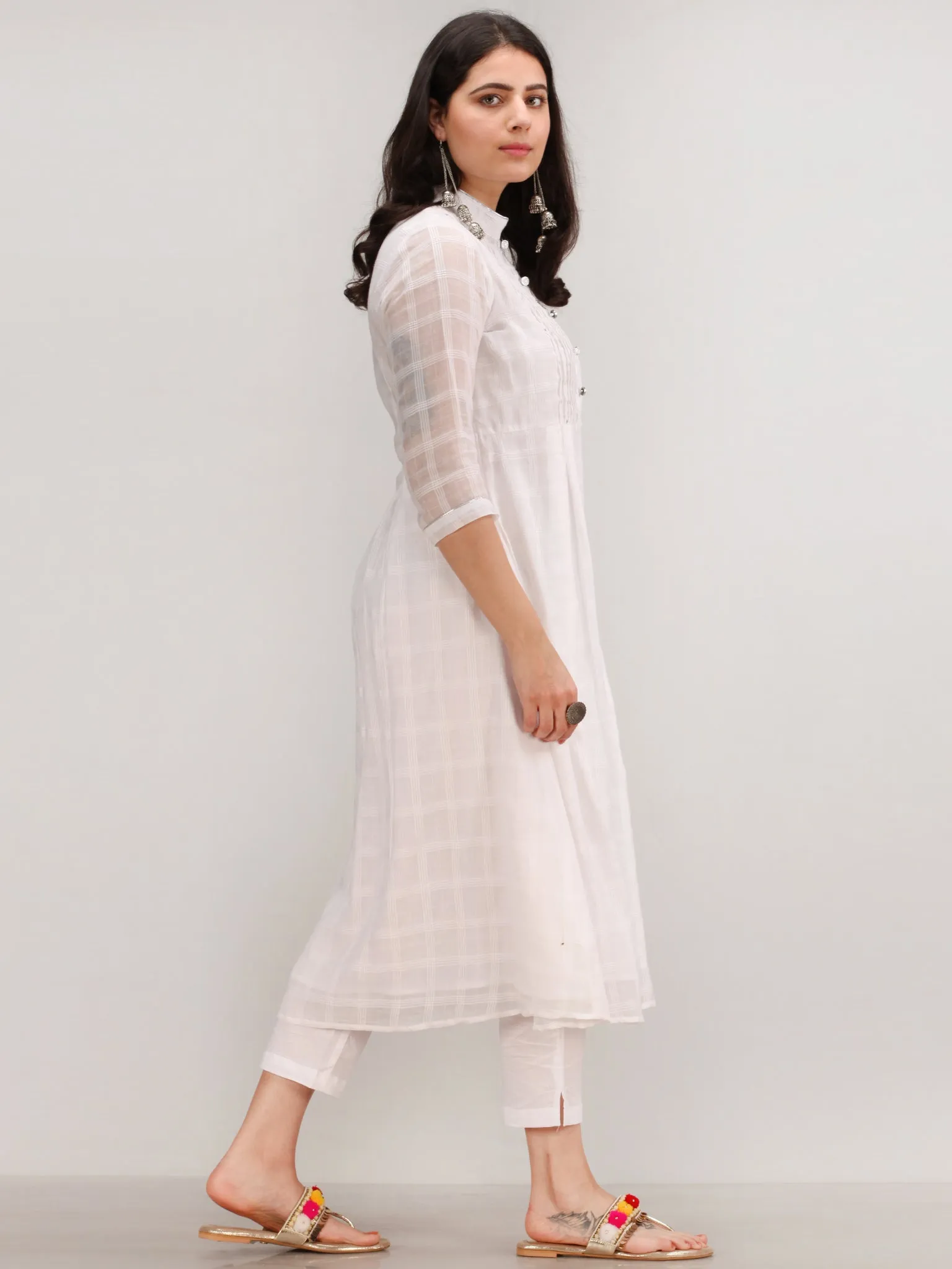 Noor Chand - Self Work ALine Kurta Pant Set With Leheriya Dupatta - KS117AXXD5