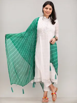 Noor Chand - Self Work ALine Kurta Pant Set With Leheriya Dupatta - KS117AXXD5