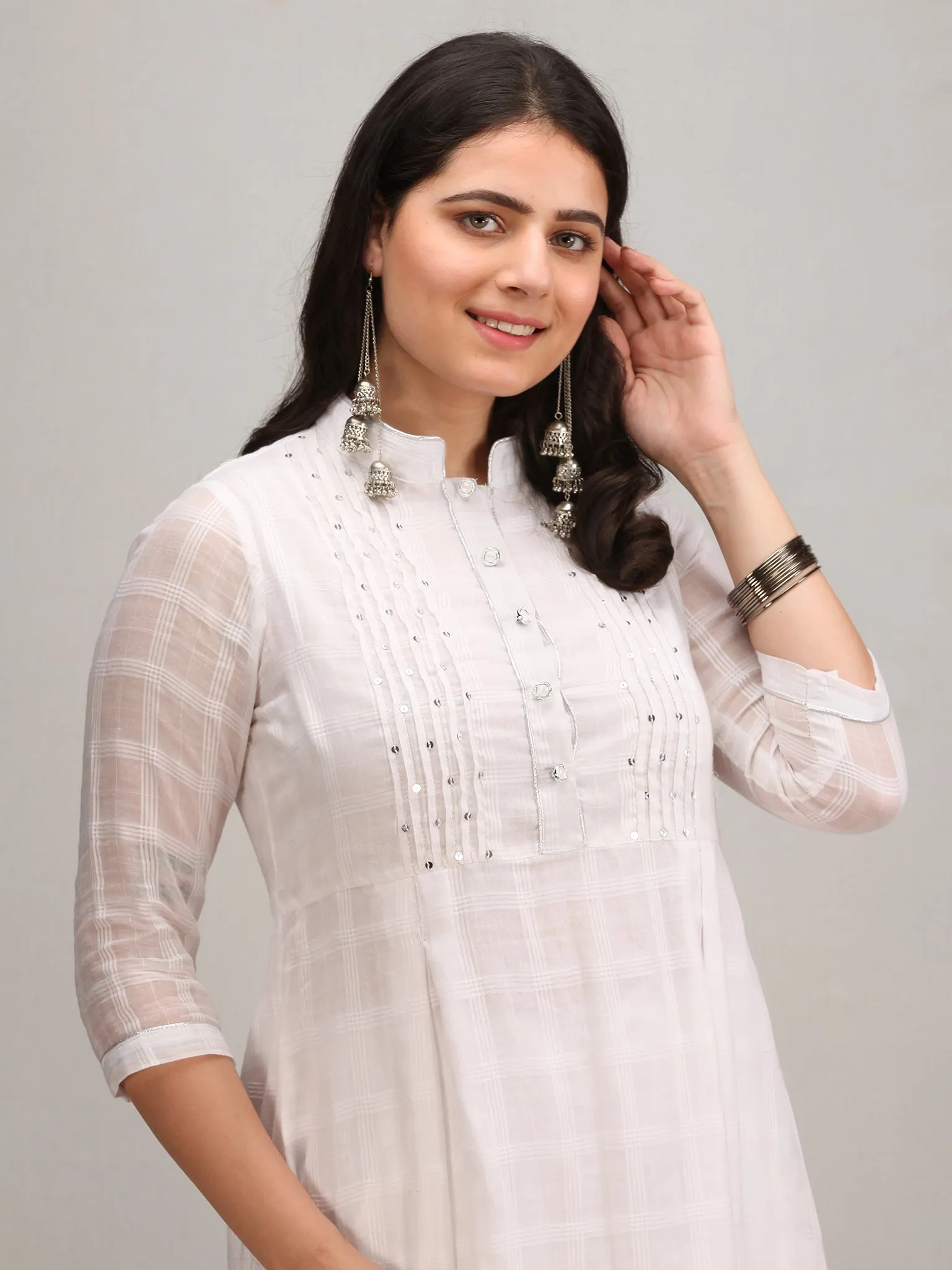 Noor Firosa - Self Work ALine Kurta Pant Set With Bandhini Dupatta - KS117AXXD1