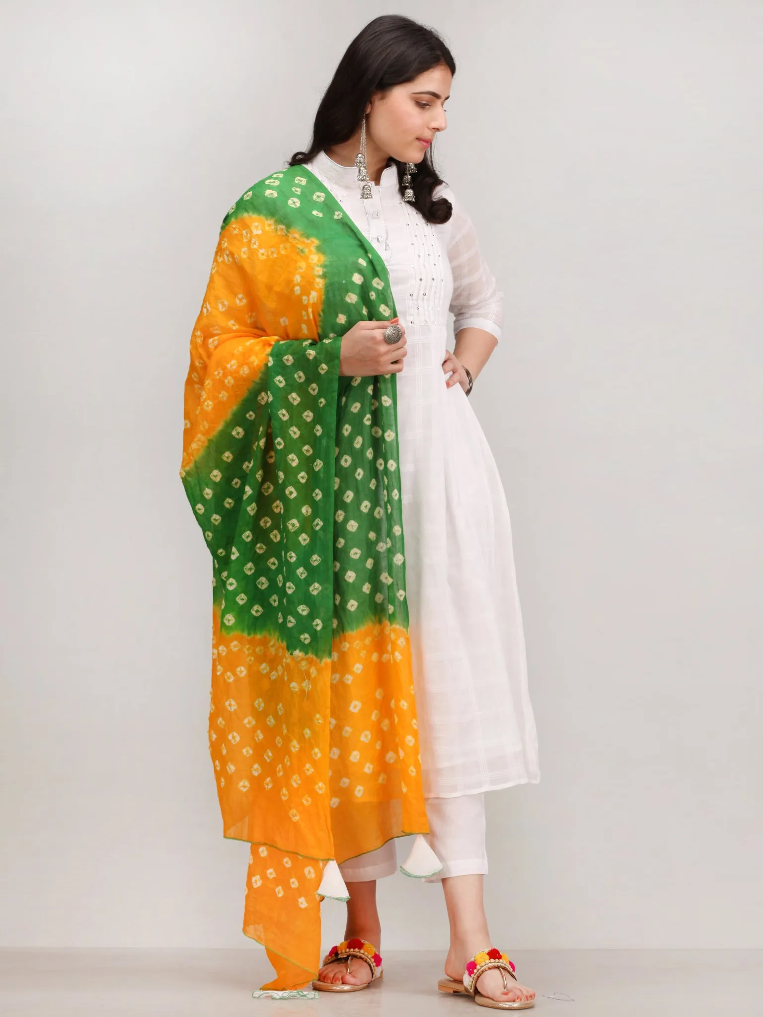 Noor Firosa - Self Work ALine Kurta Pant Set With Bandhini Dupatta - KS117AXXD1
