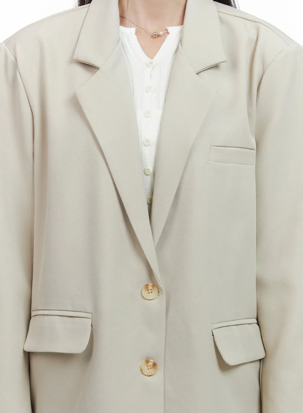 Oversized Collared Button-Up Blazer OG416