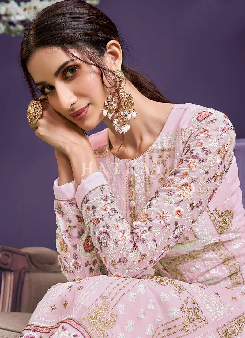 Pink Sequence Embroidered Pant Suit