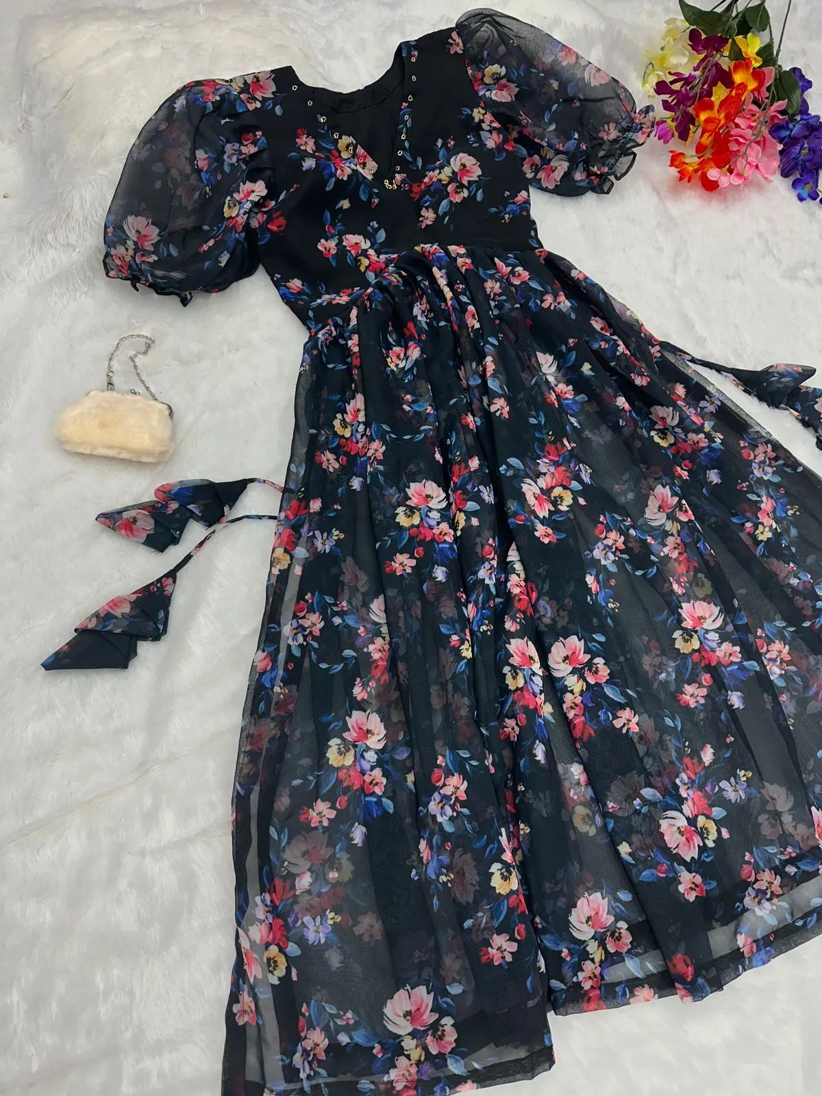 Pretty Black Color Digital Printed Side Slit Kurti