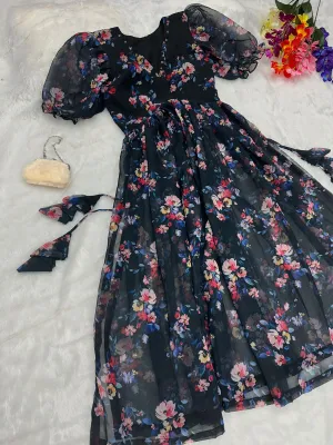 Pretty Black Color Digital Printed Side Slit Kurti