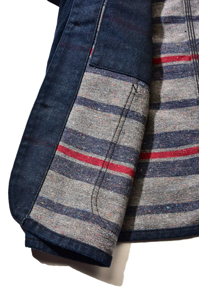 Pure Blue Japan Denim x Stripe Double face Raglan jacket 6102
