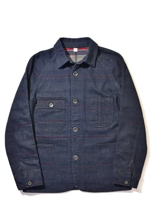 Pure Blue Japan Denim x Stripe Double face Raglan jacket 6102