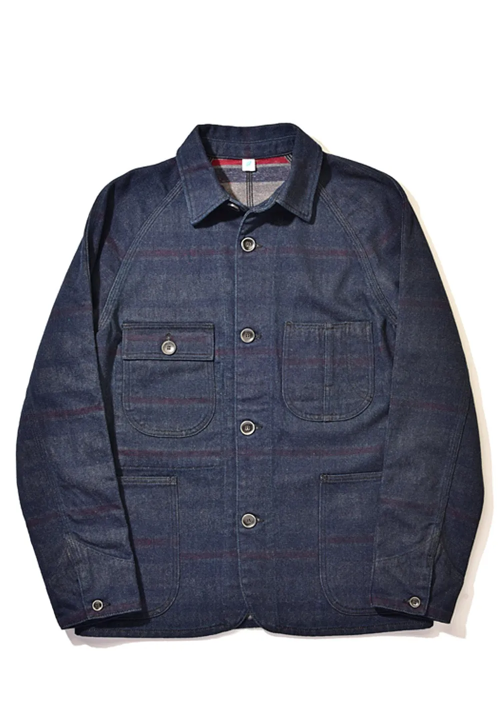 Pure Blue Japan Denim x Stripe Double face Raglan jacket 6102