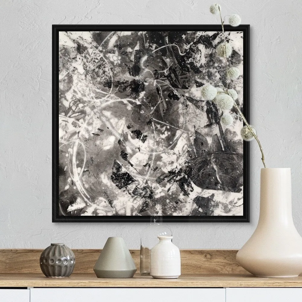 "Achromic Whispers III" Black Float Frame Canvas Art