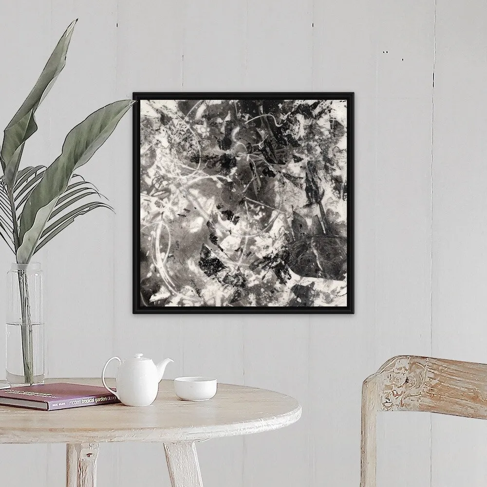"Achromic Whispers III" Black Float Frame Canvas Art