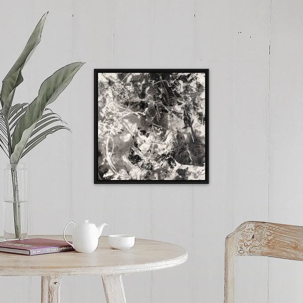 "Achromic Whispers III" Black Float Frame Canvas Art