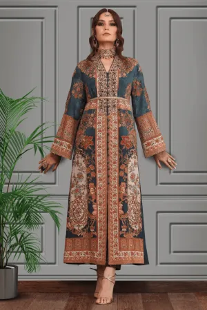 Shamaeel - Silk Printed Long Shirt with Banarasi Pants