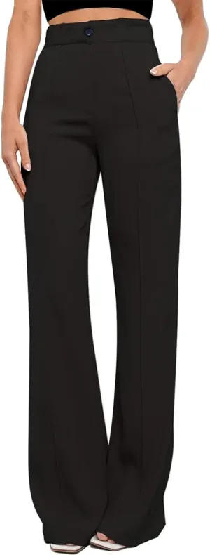 Stretchy Straight Leg Dress Work Pants Womens for Business Office Black Pants for Women Casual Life