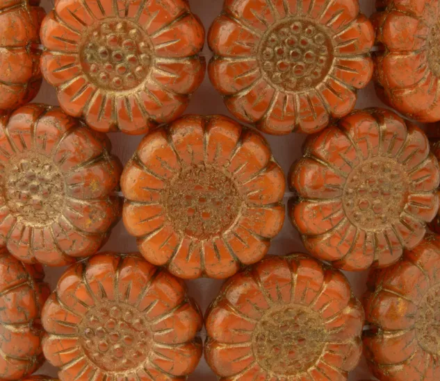 Sunflower (13mm) Orange Opaline with Dark Bronze Wash