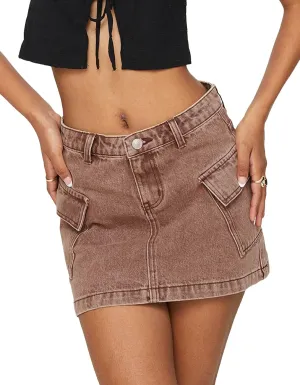 UAURORAO Women Denim Cargo Skirt Y2k Low Waist Stretch Mini Jean Skirt Vintage Bodycon Pencil Short Skirt with Pockets