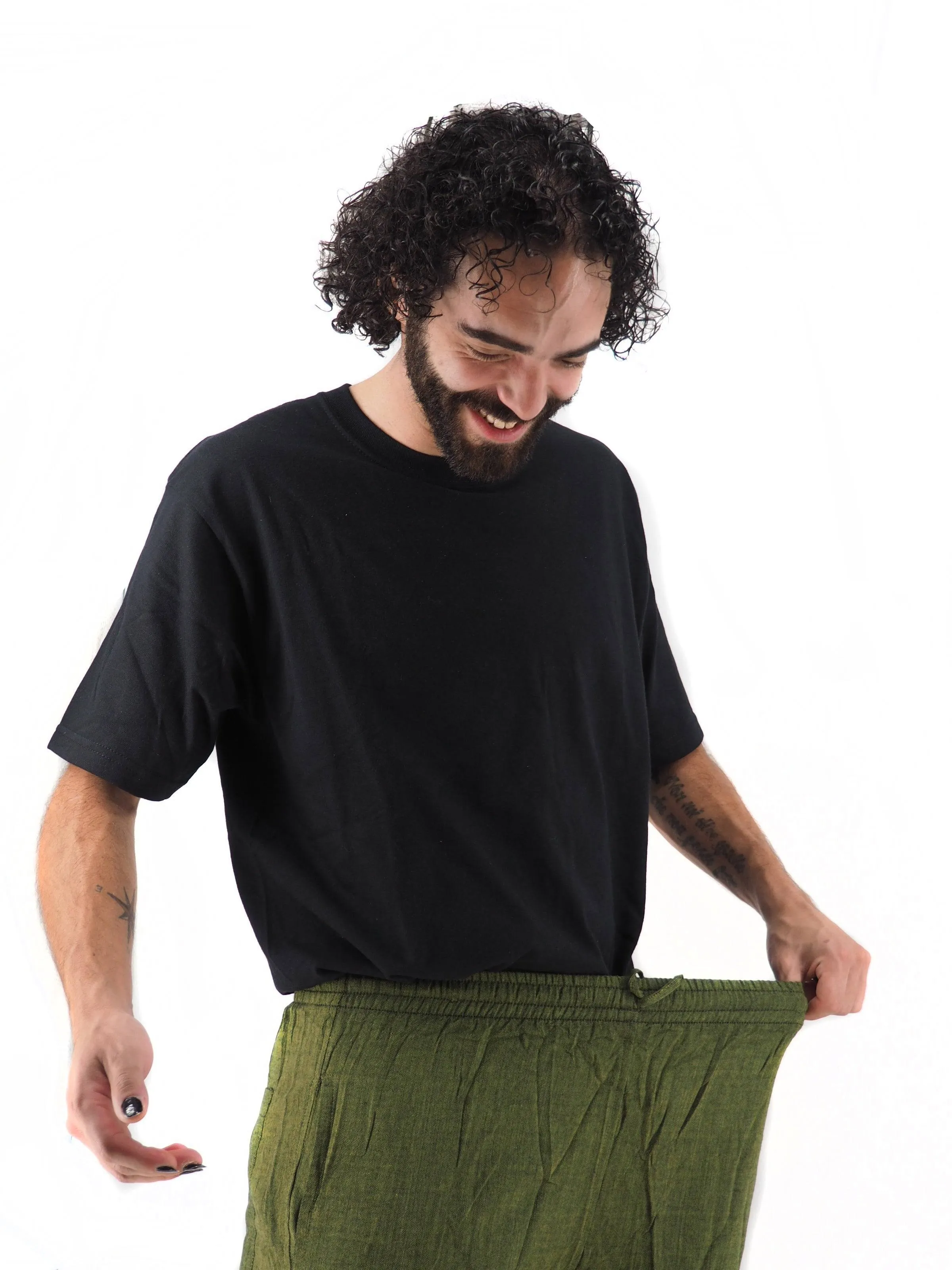 Unisex Handmade Casual Boho Cotton Solid Color Pants Size S-M-L-XL