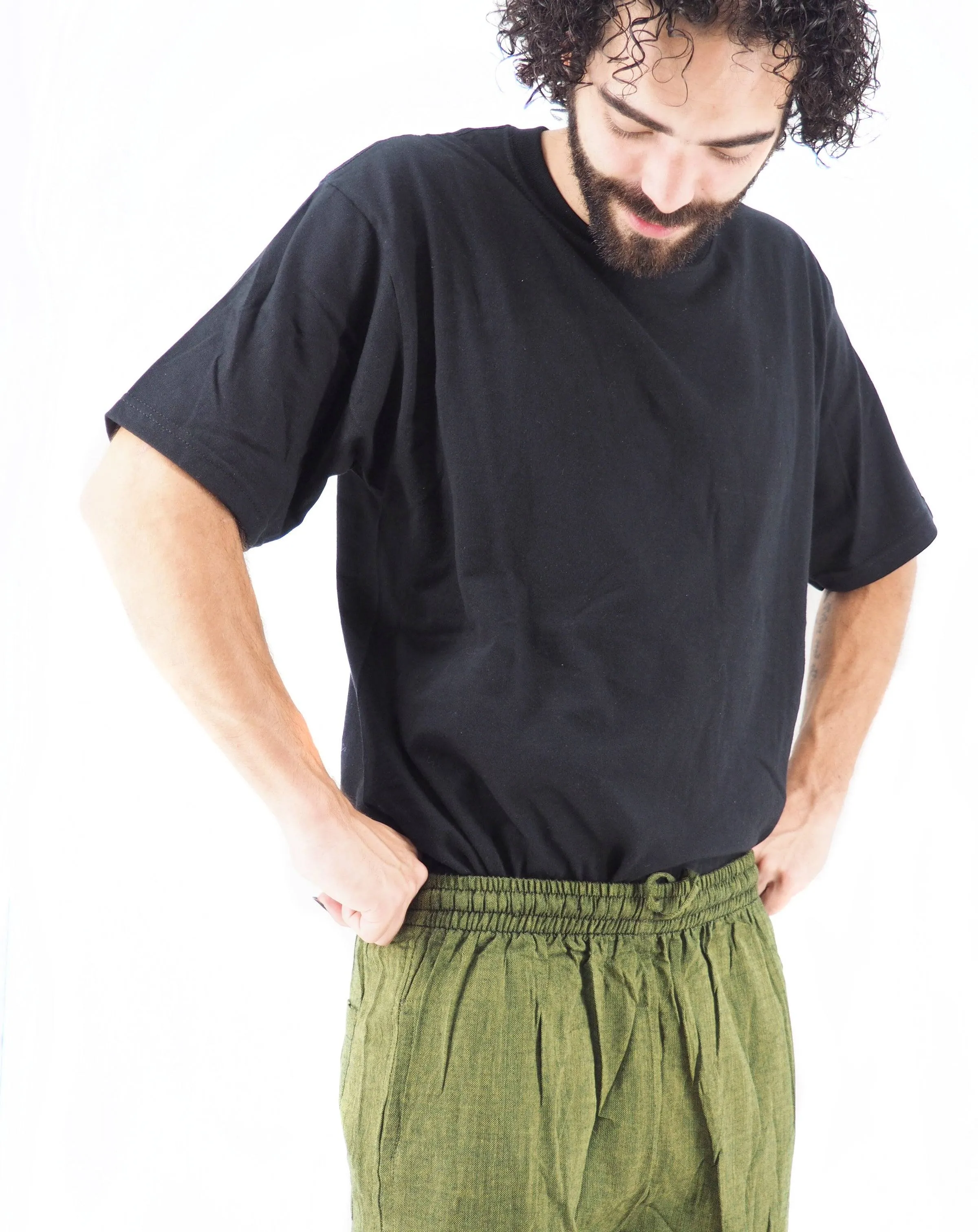 Unisex Handmade Casual Boho Cotton Solid Color Pants Size S-M-L-XL