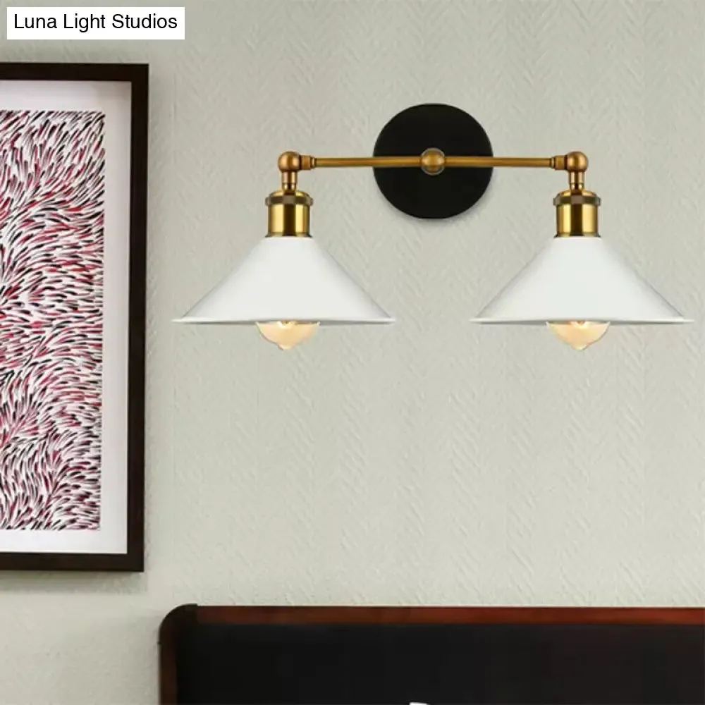 Vintage Antique Brass Cone Wall Sconce - Stylish 2-Light Wall Mount for Living Room