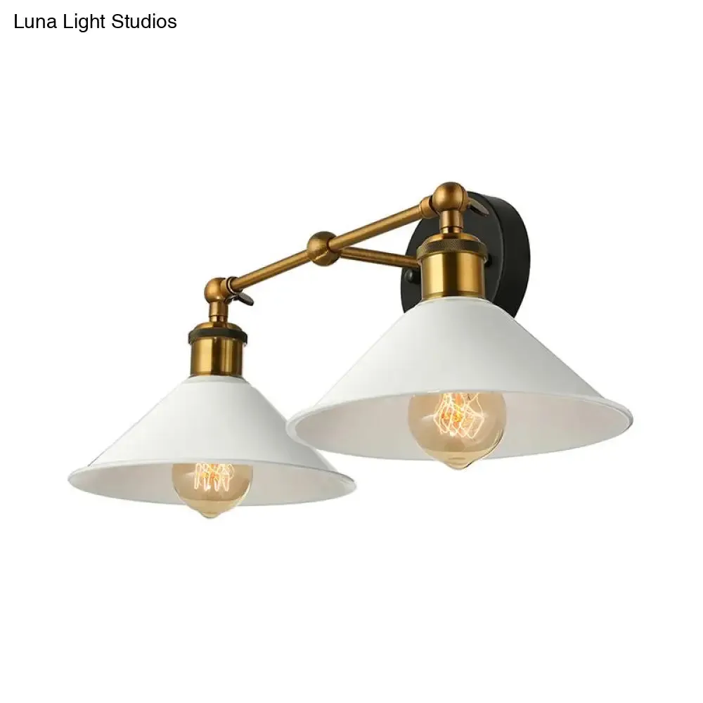 Vintage Antique Brass Cone Wall Sconce - Stylish 2-Light Wall Mount for Living Room