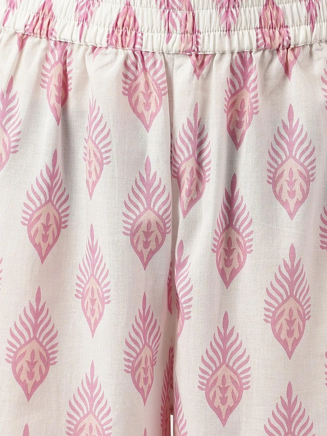 White Cotton Straight Kurta Hem Cuffed Pant Set
