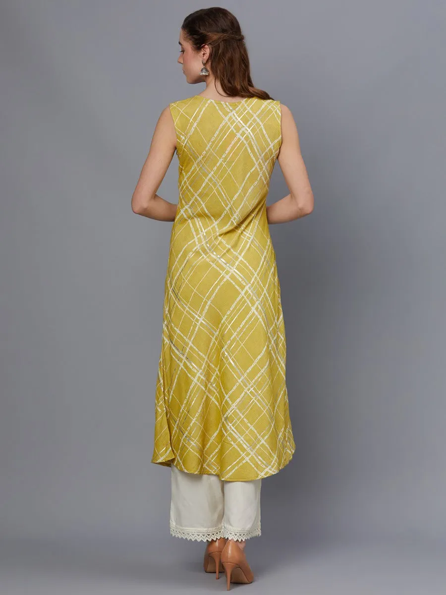 Women Green Checked Kurta Pant Dupatta