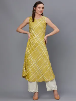 Women Green Checked Kurta Pant Dupatta